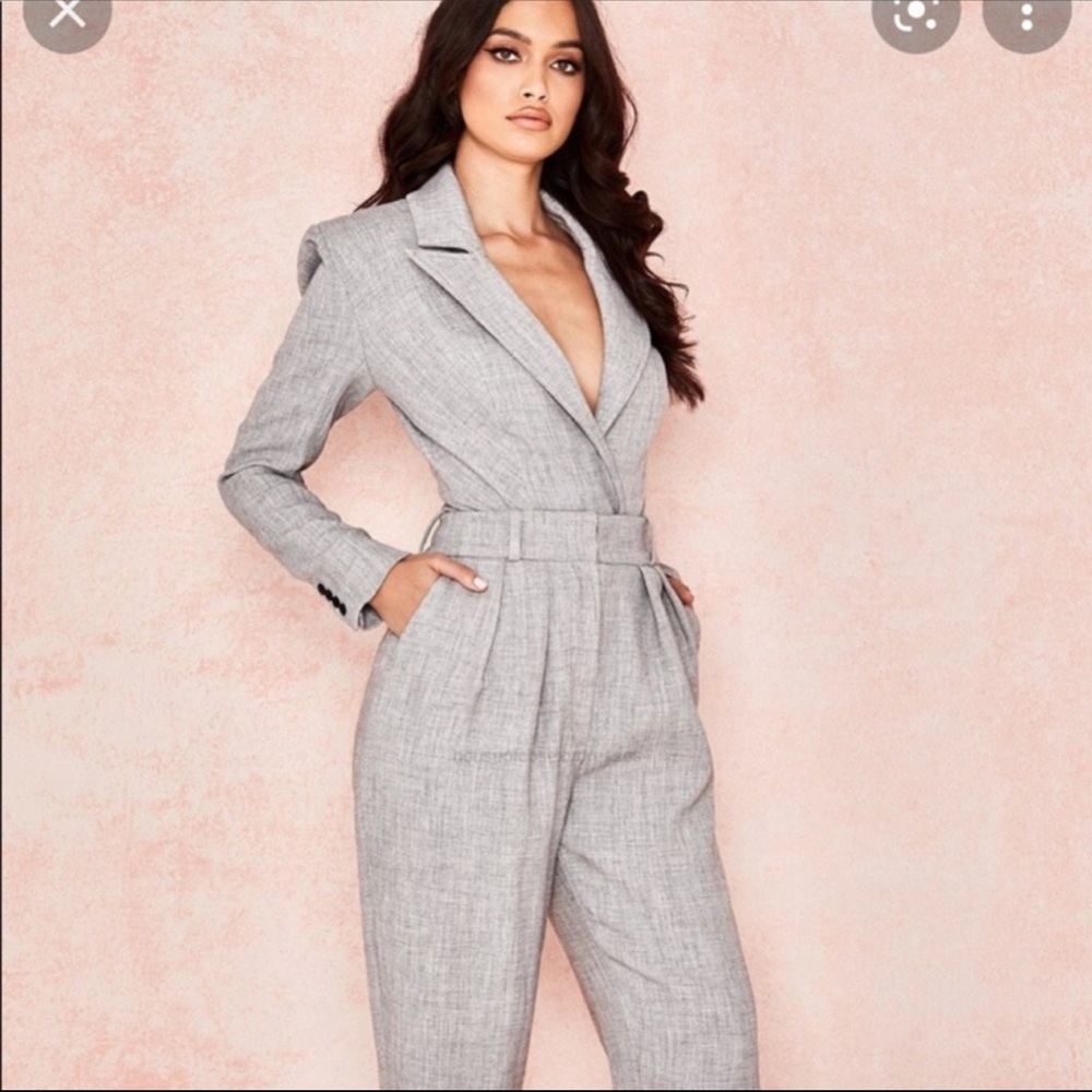 SET House of CB Brisa Grey Suiting Jacket Bodysuit + Mason Trousers XS